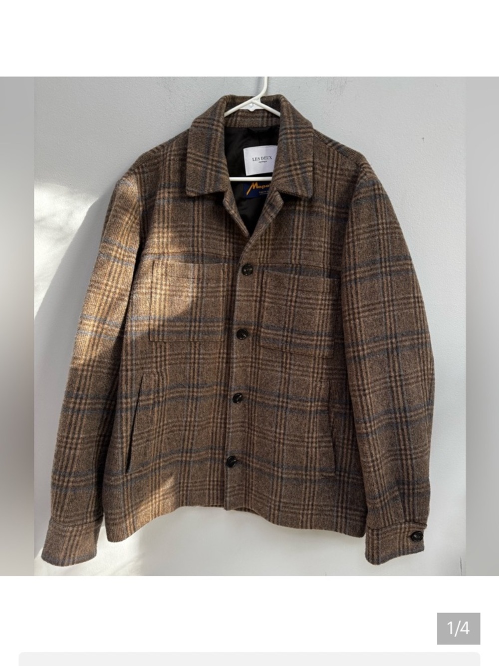 Men's Brown Plaid Button-Up Shirt Jacket - Lightweight Layer